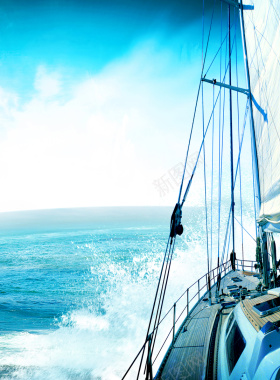 蓝色海洋轮船背景图背景