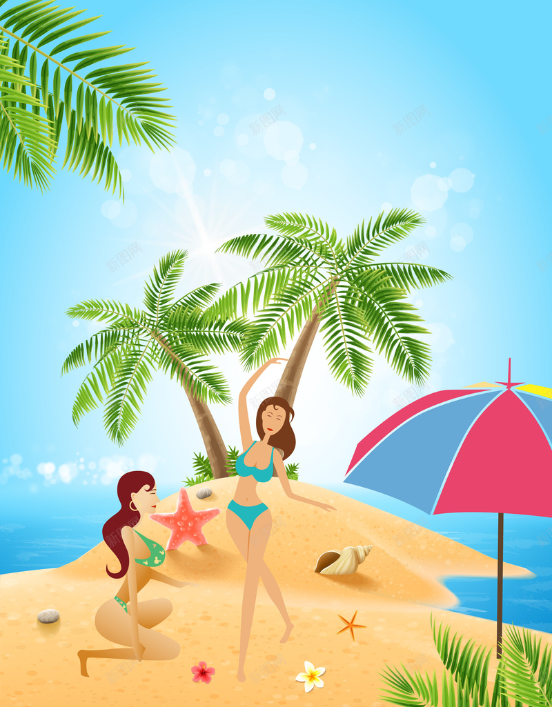 夏季海滩海报背景psd设计背景_88icon https://88icon.com 夏季 椰树 沙滩 海滩 海边 卡通 童趣 海浪 太阳伞 阳光