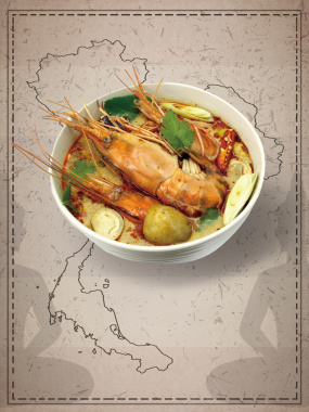 复古地图简约泰国美食海报背景素材背景