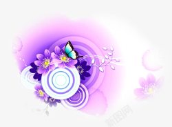 紫色花朵蝴蝶背景素材