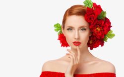 摄影创意红色花朵美女素材