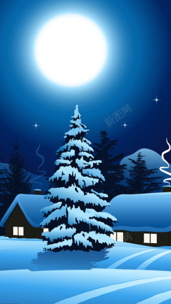 圣诞雪夜圣诞节雪夜蓝色H5背景高清图片
