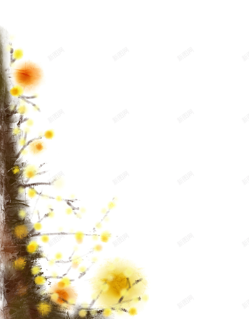 手绘花朵黄色树枝水彩喷绘印刷背景psd设计背景_88icon https://88icon.com 卡通 印刷背景 喷绘 墙体喷绘 手绘 树枝 水彩 白色 童趣 花朵 黄色