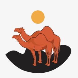 卡通骆驼日落素材