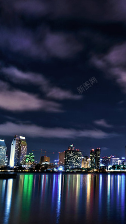 圣地亚夜建筑物市中心反射h5素材背景高清图片