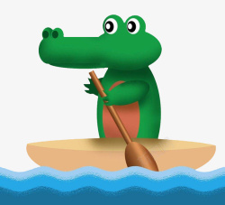 卡通绘画小鳄鱼划船素材