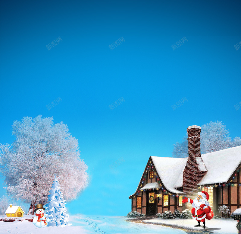 圣诞节背景psd设计背景_88icon https://88icon.com 圣诞 房屋雪人 梦幻 浪漫 背景 节日 蓝色