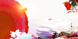 上海世博会场馆中国风新年快乐促销海报背景素材高清图片