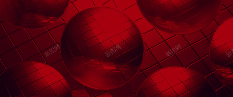 网格方格红色渐变圆球球体背景