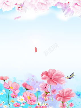 彩绘花朵春季上新海报背景背景