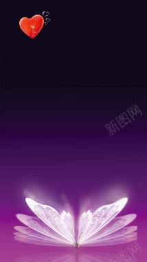 紫色梦幻桃心翅膀商业H5背景背景