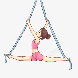 少女卡通瑜伽吊绳运动素材