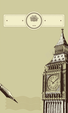 伦敦大钟钢笔明信片纸张海报背景背景