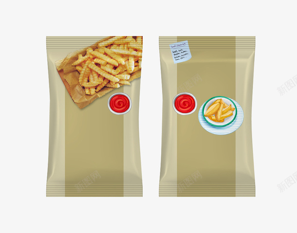 薯条零食食品包装袋png免抠素材_88icon https://88icon.com 写实 包装袋 实物 正反面 设计感 质感 食品包装袋 食物包装袋