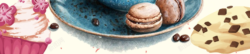 手绘风格下午茶海报psd设计背景_88icon https://88icon.com 手绘风格 下午茶 树叶 甜品 餐饮 美食 美味 马卡龙 蛋糕