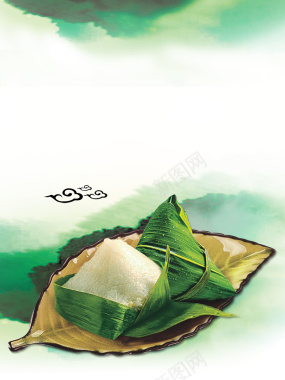 绿色矢量水彩粽子端午节海报背景背景