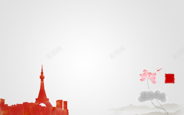 红色埃菲尔铁塔剪影背景素材背景