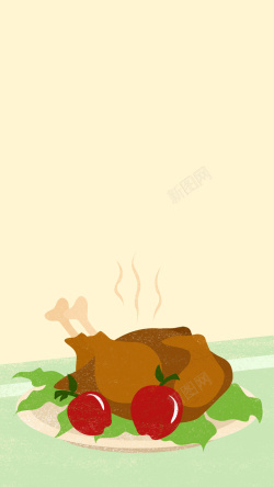 感恩节来了绿色手绘插画感恩节火鸡节鸡肉美食高清图片