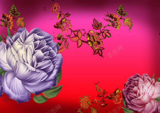 绣花素材富贵花朵牡丹花中国元素背景