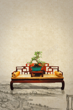 中国风红木家具促销活动海报背景素材背景