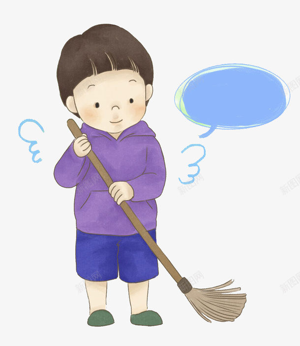 卡通人物插图手拿拖把擦地的小孩png免抠素材_88icon https://88icon.com 人物插图 卡通 小孩 手拿拖把 手绘插图 擦地板