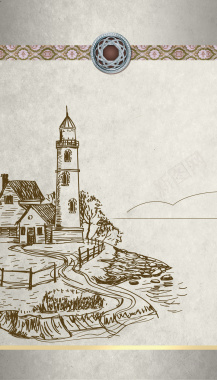 手绘欧式建筑旅游海报明信片背景素材背景