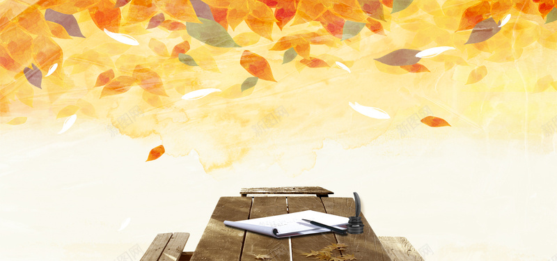秋天枫叶书桌背景