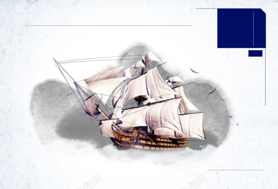 中国风帆船水墨背景素材背景