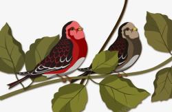 卡通手绘动植物枝头上的鸟素材