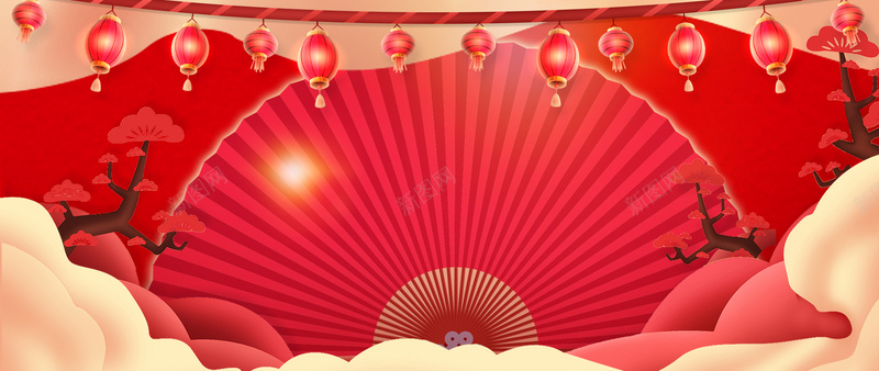 传统新年红灯笼文艺红色背景背景