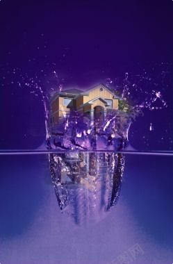梦幻紫色水晶别墅水花背景背景