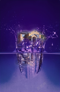 漂亮别墅木房子梦幻紫色水晶别墅水花背景高清图片