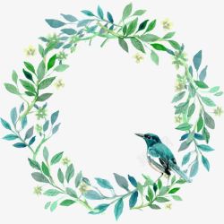 绿色清新草圈小鸟装饰图案素材