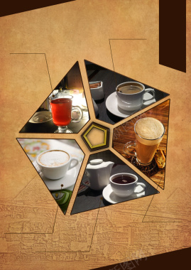 复古底纹咖啡美食店海报背景素材背景