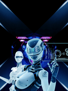 蓝色科幻机器人平面广告背景