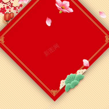 年货节红色淘宝桃花花瓣菱形几何主图背景