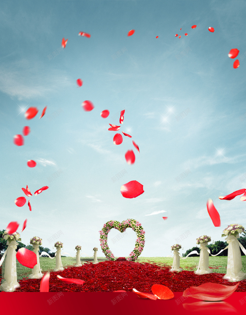 浪漫梦幻草坪婚礼海报psd设计背景_88icon https://88icon.com 开心 梦幻 浪漫 爱心 花瓣 草坪婚礼