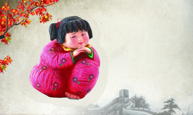 水墨画中国娃娃我的中国梦海报背景素材背景