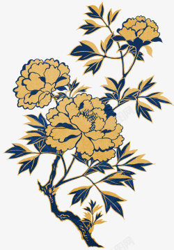 中式木盒子中式金色描边蓝色花叶子高清图片