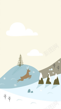 冬天飞奔的小鹿背景背景