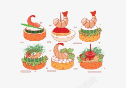 卡通手绘美食虾子素材