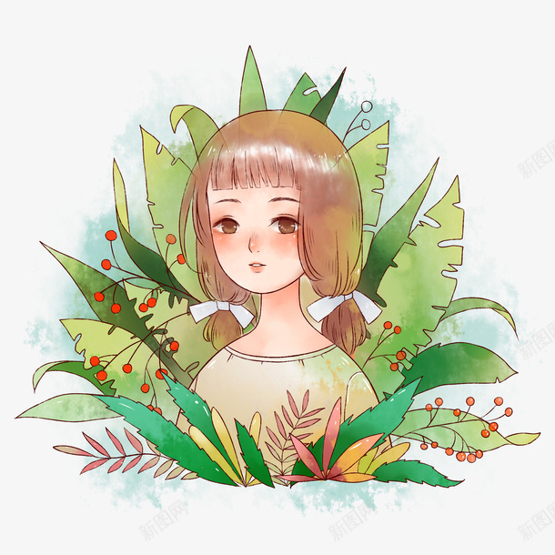 唯美水彩少女插画png免抠素材_88icon https://88icon.com 唯美少女 少女插画 晕染风格 水彩