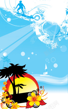 蓝色海洋椰树冲浪夏季促销背景