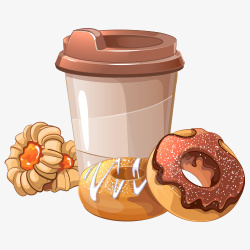 卡通咖啡甜甜圈素材