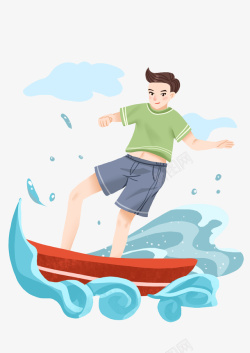 冲浪小哥手绘夏季水上运动冲浪插画高清图片
