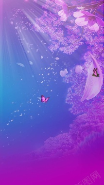 紫色浪漫蝴蝶花朵H5背景背景