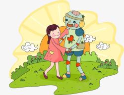 之小女孩与机器人跳舞素材