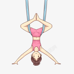 卡通运动少女瑜伽吊绳素材