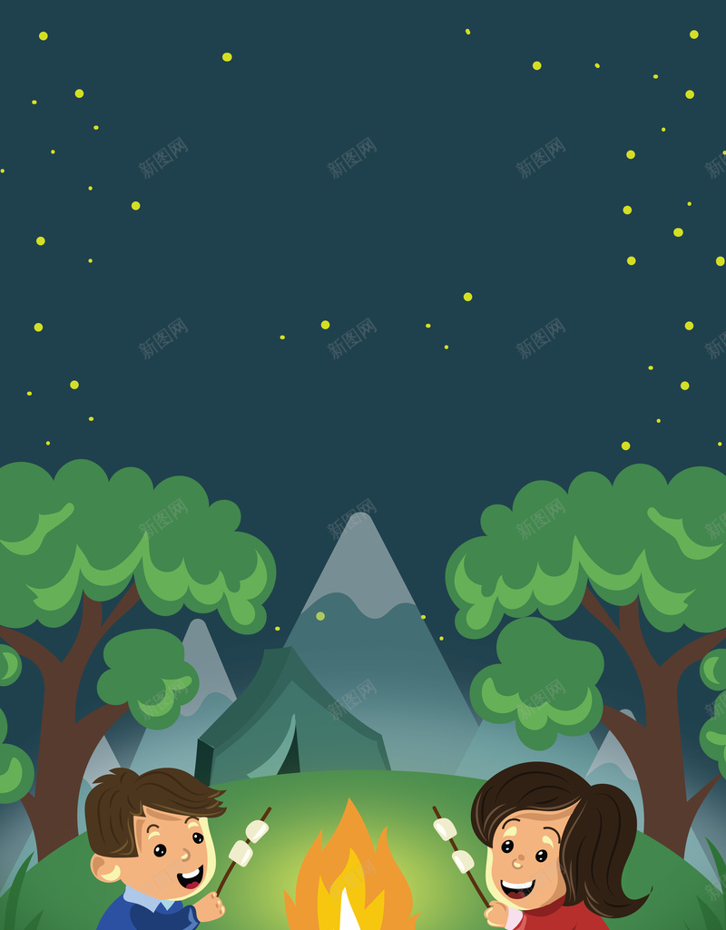 卡通儿童暑假夏令营旅游海报psd设计背景_88icon https://88icon.com 丛林 丛林大冒险 卡通海报 夏令营 夏季 户外拓展 招生 探险 树 篝火