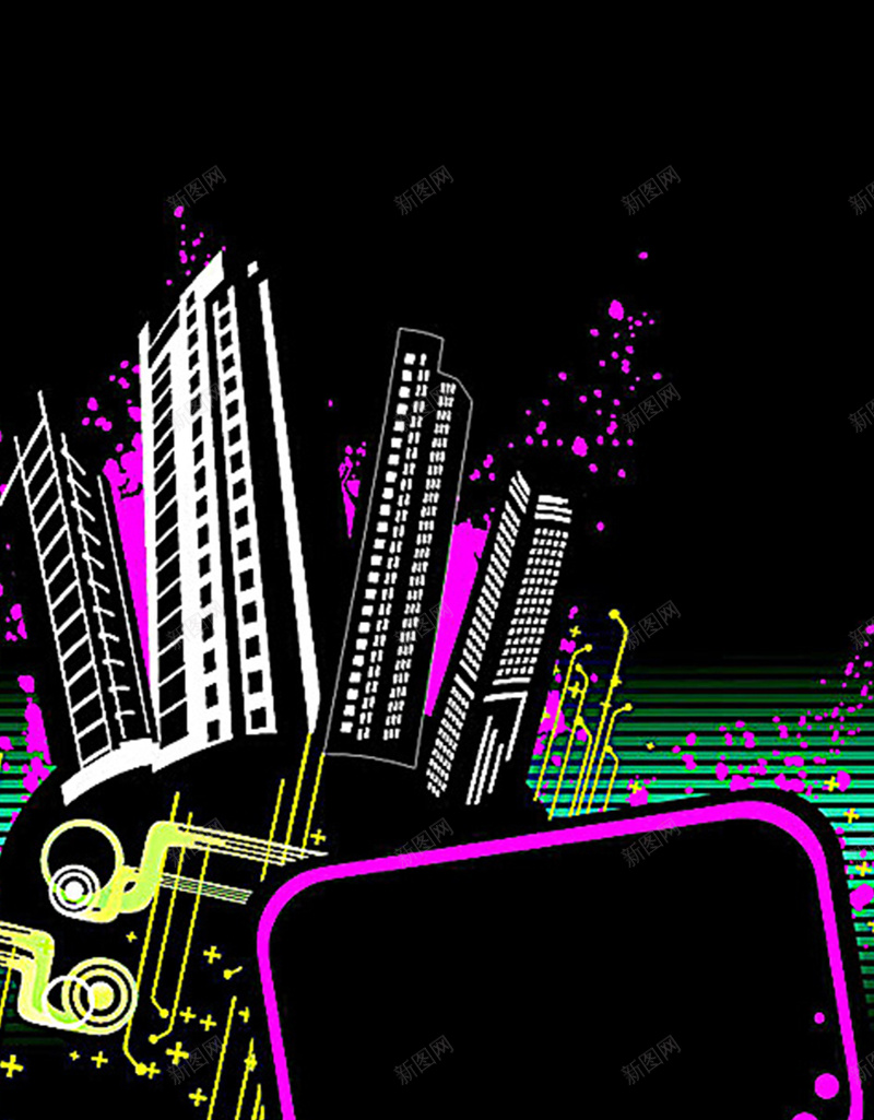 黑色梦幻楼房轮廓H5背景元素jpg设计背景_88icon https://88icon.com 商务 多彩 文本框 梦幻背景 楼房背景 科幻 科技 黑色背景